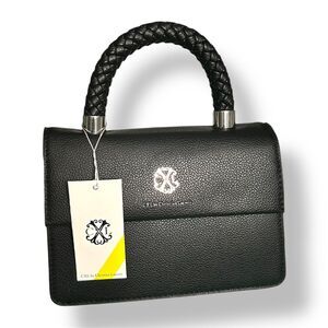 CXL by Christian Lacroix Black Jardin Braided Handle Crossbody Bag Vegan Leather